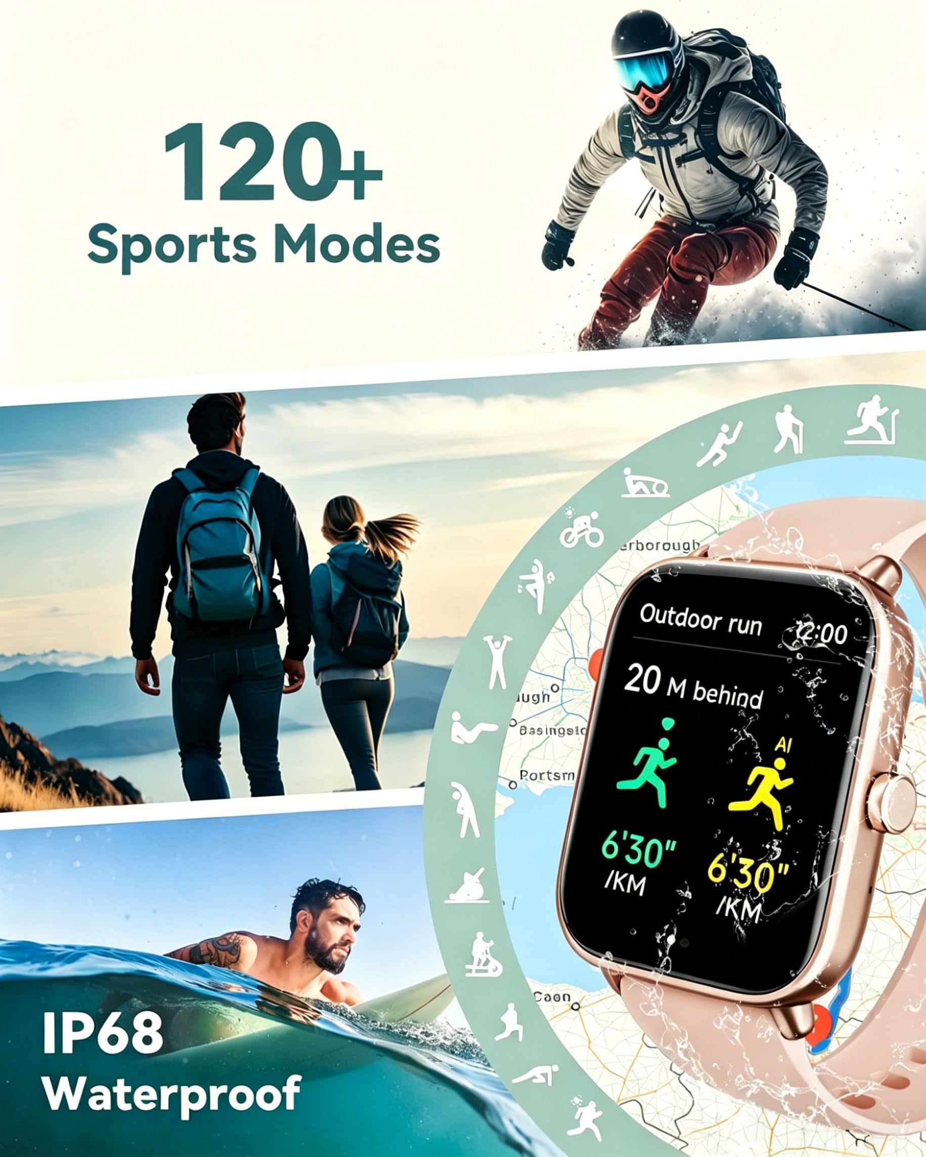 Quican Smart Watches for Women, Compatible for iPhone and Android Phones, Calling, Heart Rate/Sleep Monitor, Alexa, 1.8" Fitness Tracker Watch, Waterproof, Gifts for Women, Silicone Band, Baby Pink