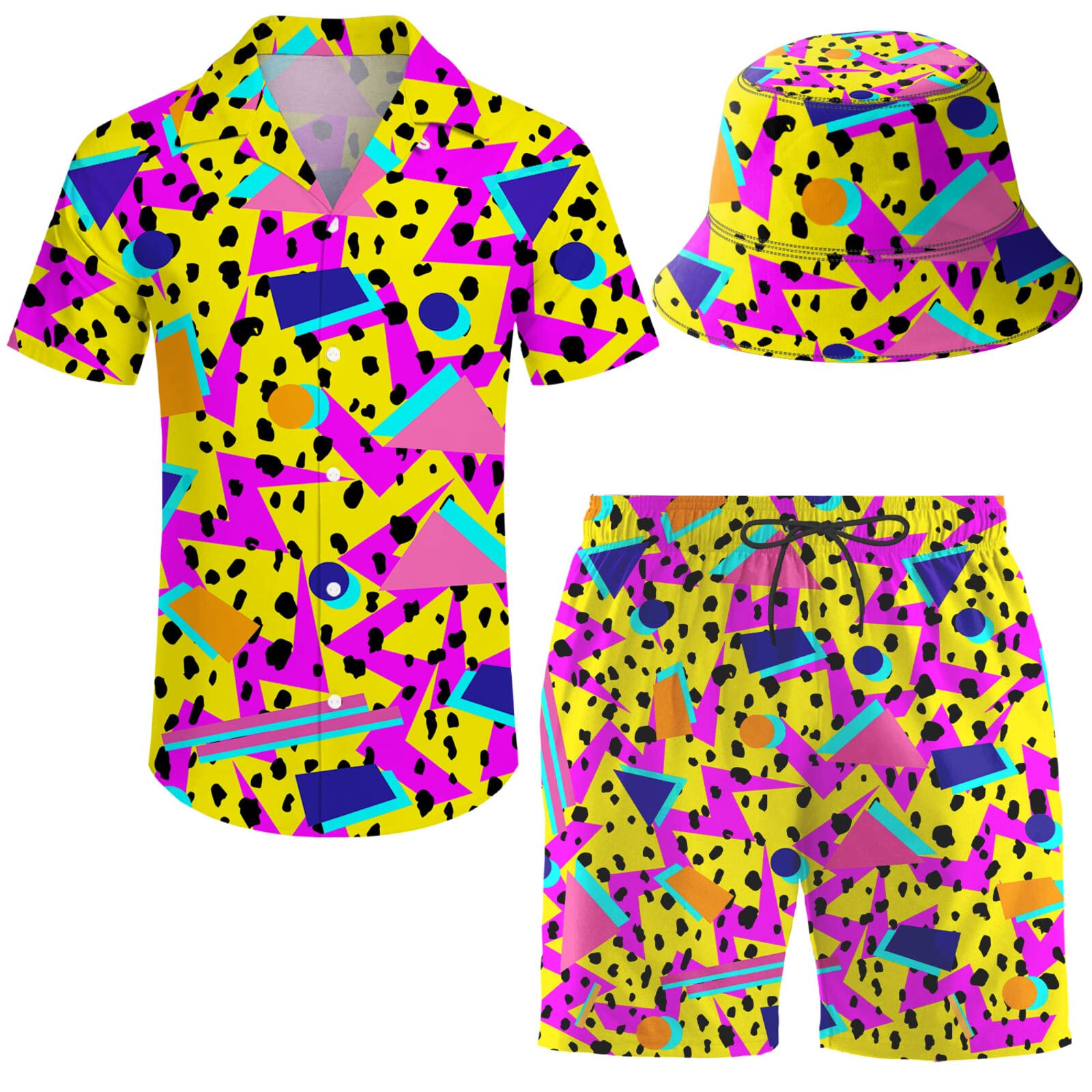 Men's 2 Piece Tracksuit Hawaiian Shirt Shorts Button Down Shirt and Shorts Sets with Bucket Hats