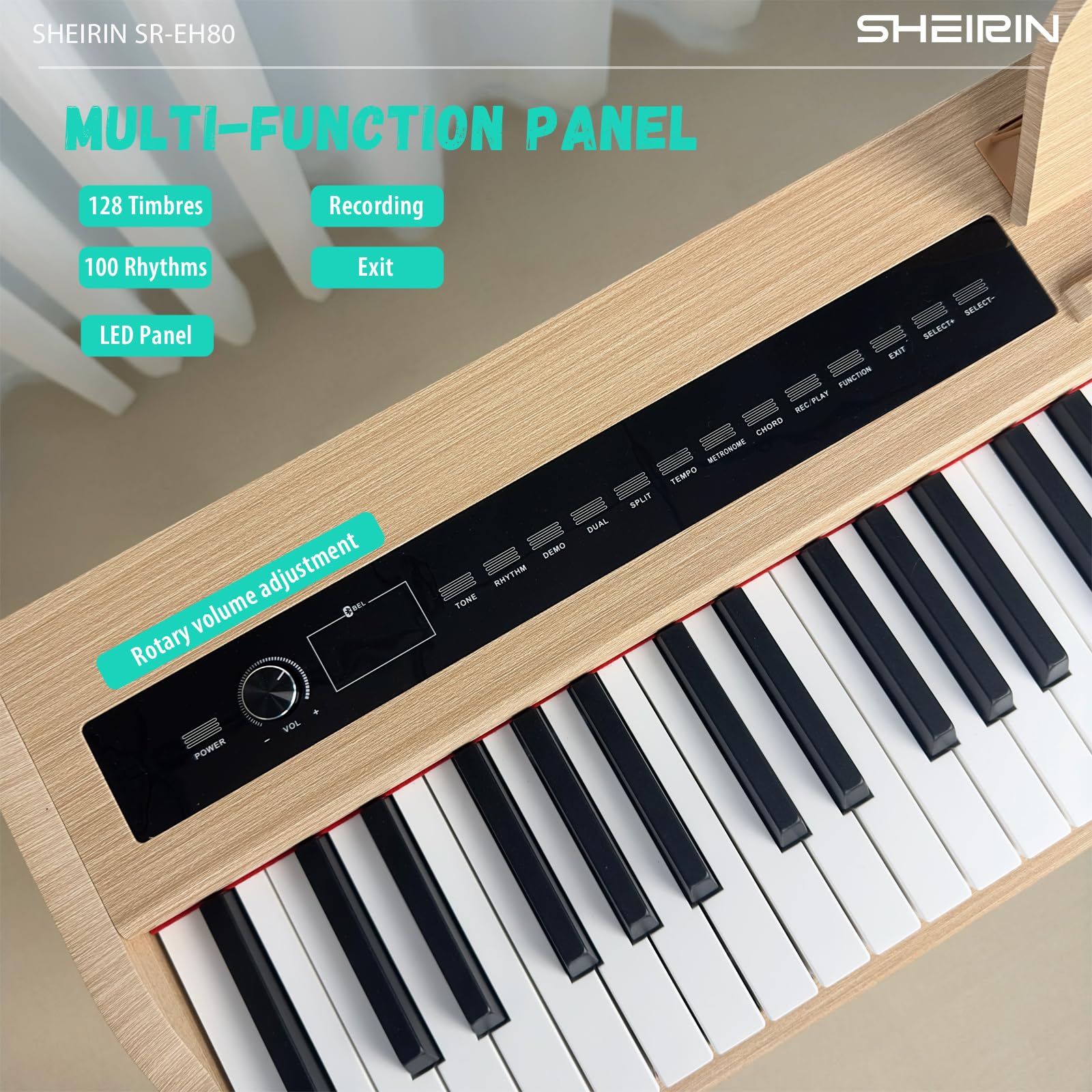 Digital Piano Hammer Action Keyboard 88 Keys Upright Acoustic Electric Weighted Piano Beginner MIDI Cover Full Size Sustain Pedal Stand Real Professional SR-FH80 (Beige Full Cover)