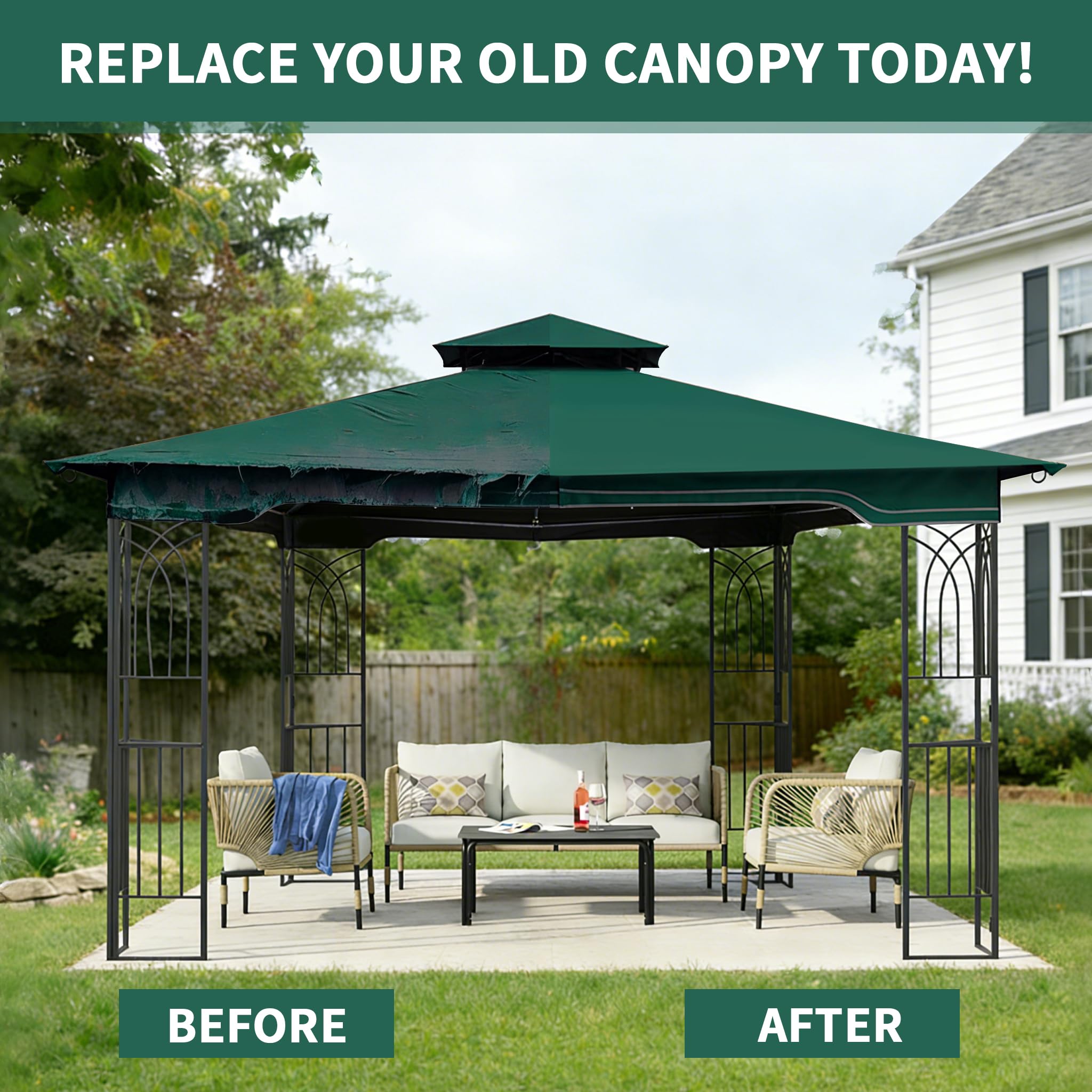 SCOCANOPY Replacement Gazebo Canopy Compatible with 10 x 12 Regency II Patio Gazebo Model L-GZ798PST,A101004104,A101004105,(Forest Green)