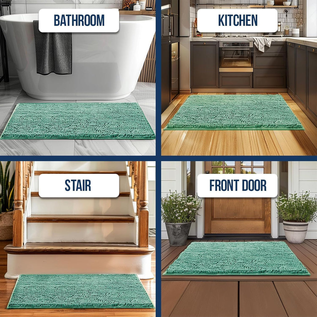 Muddy Mat Chenille Bathroom Rugs Quick Dry Microfiber Mats Non Slip Washable, Extra Thick, Soft and Highly Absorbent Bath Mats for Bathroom, Kitchen, and Shower Floor - Atlantic Blue Small 28"X18"