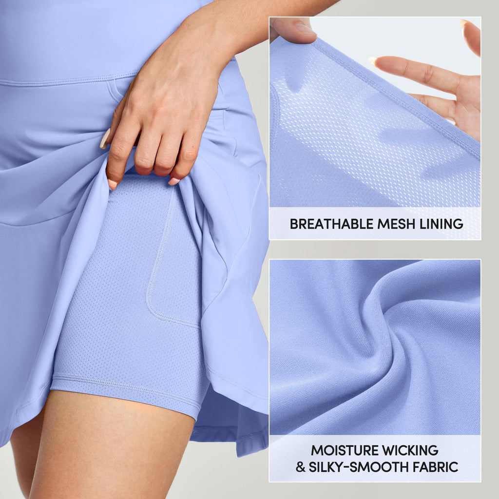 IUGA Ruffle Knee Length Skorts for Women with Pockets High Waisted Skirt with Shorts Underneath for Golf Athletic 20''