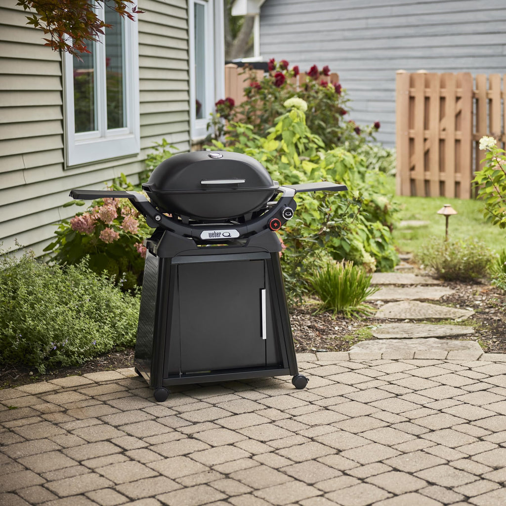 Weber Q 2800N+ Liquid Propane Grill with Stand, Charcoal Grey – Wide 250°–700°F Temp Range with Plus Burner for Searing, Low‑Temp Roasting & High-Dome Lid