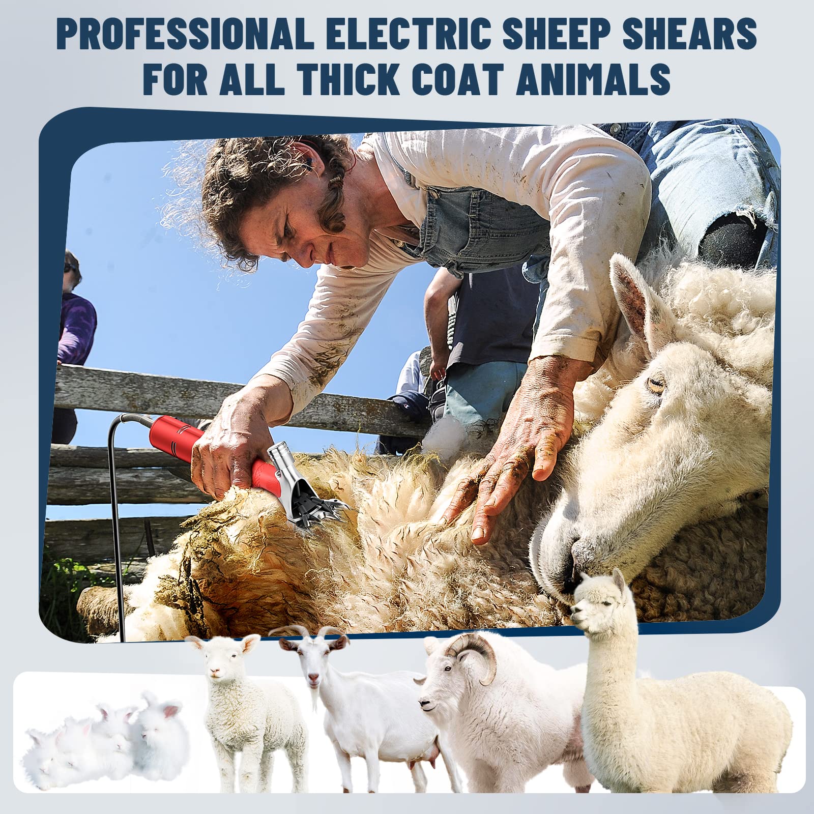 2026 Upgraded Sheep Shears 500W, Professional Electric Sheep Clippers, Farm Livestock Grooming Kit, 6 Speed Heavy Duty Electric Shears for Sheep Alpacas Goats Thick Coat Animals