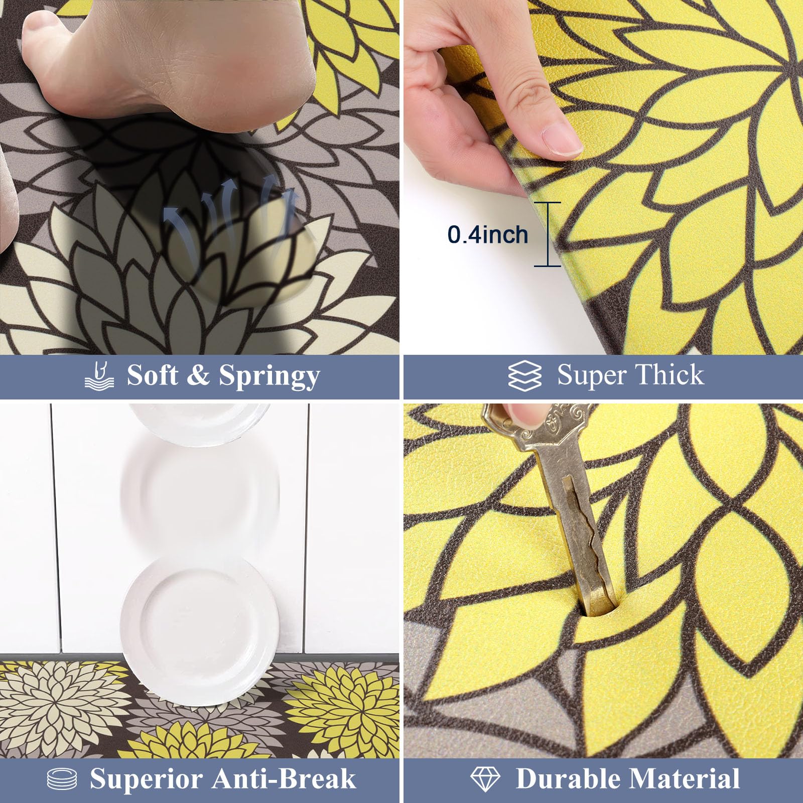 HEBE Anti Fatigue Kitchen Rugs Sets of 2, Non Slip Kitchen Mats for Floor, Waterproof Cushioned Comfort Standing Carpet for Kitchen Sink, Home Office, Laundry Room