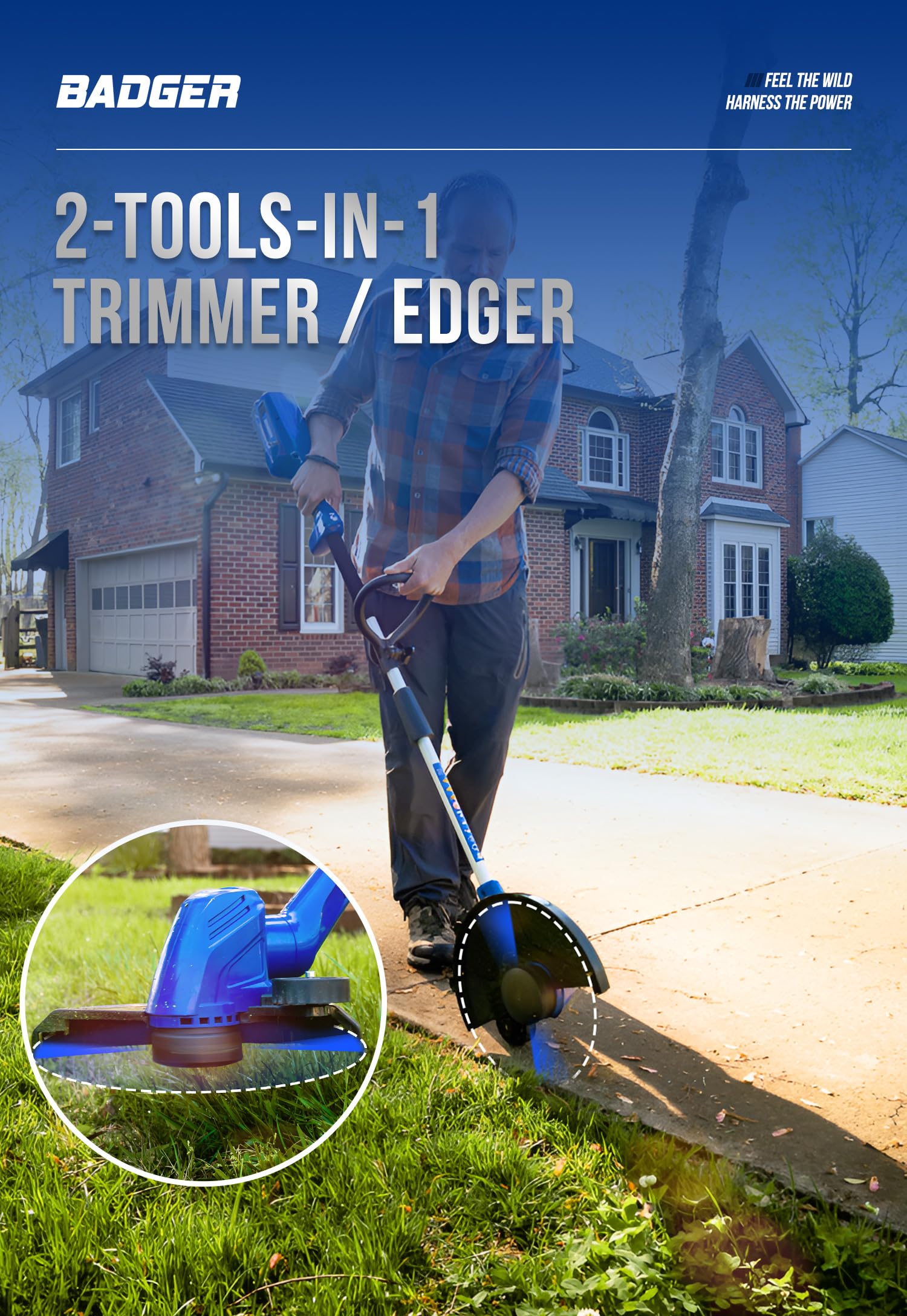 Wild Badger Power 20V Weed Wacker, Leaf Blower, Wheeled Edger Kit Electric with 2 * 2Ah Battery & Charger, String Trimmer, Lightweight, Adjustable Telescopic Shaft, Fast-Charging