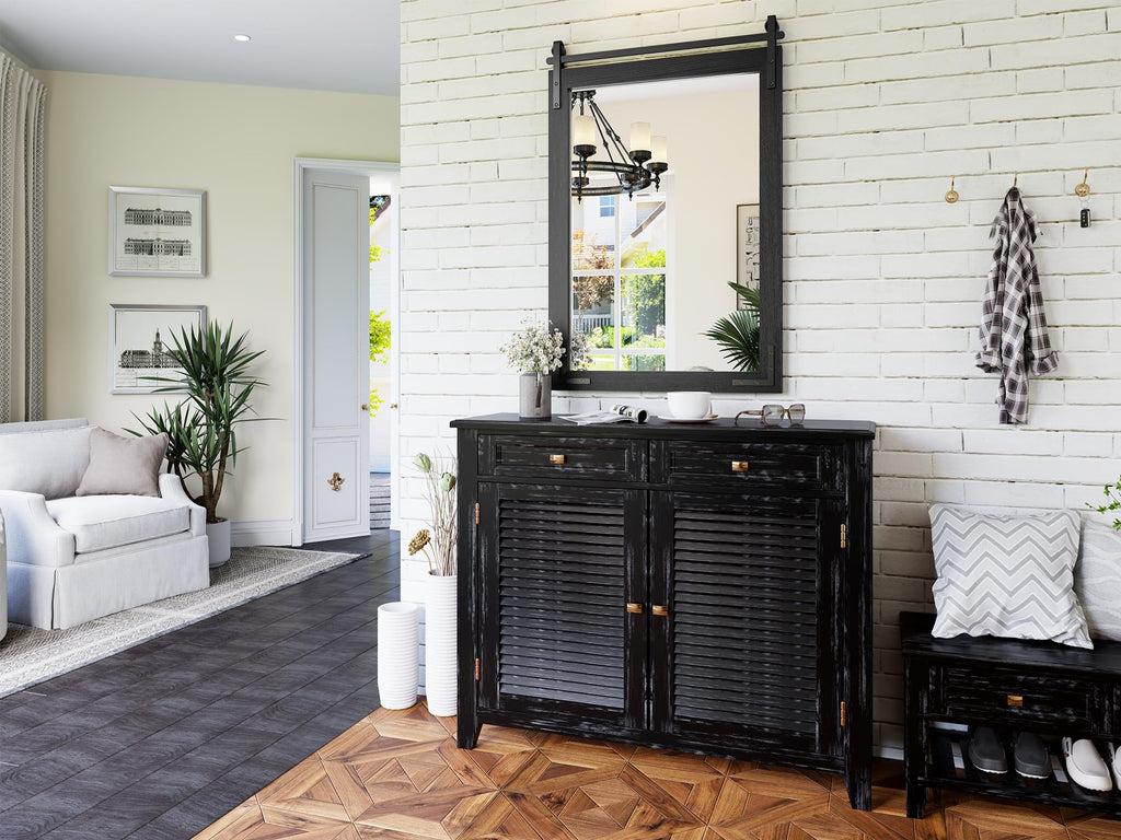 Farmhouse Mirror 41x26 Inch, Black Rustic Bathroom Mirror, Vanity Wood Framed Rectangular Wall Decorative Mirrors for Entryway, Living Room, Bedroom