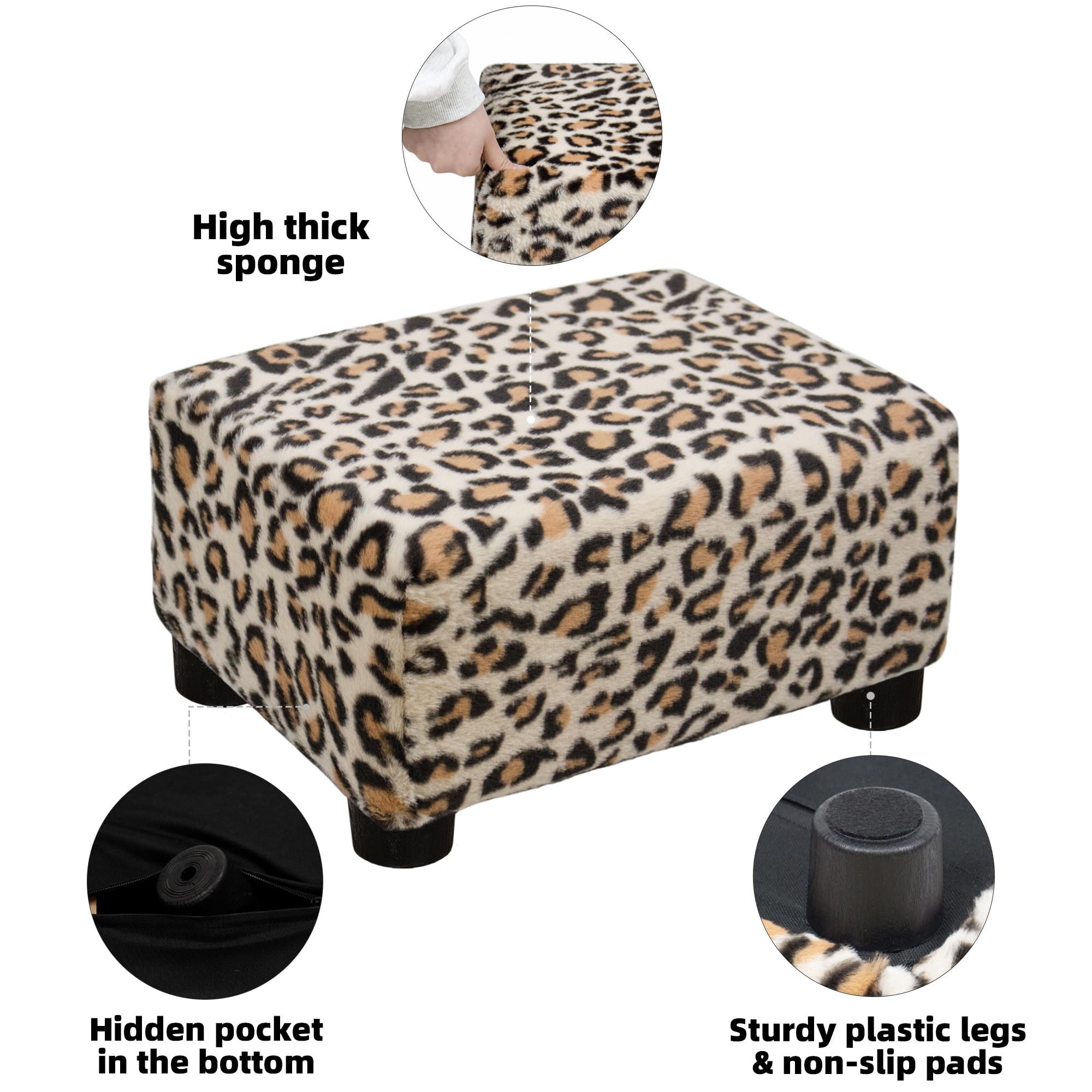 CAROLMADE Small Foot Stool Ottoman Footstool with Legs Under Desk Footrest for Living Room Bedroom and Office, Black