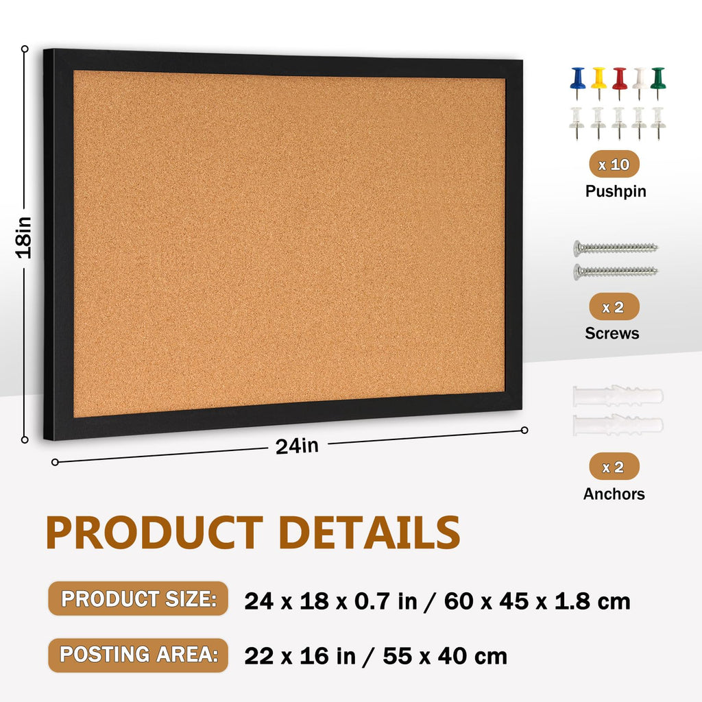 DOLLAR BOSS Black Cork Board with Linen Double-Sided 16''X 12'', Black Cork Boards for Walls, Wood Frame Bulletin Board Hanging Pin Board, Cork Board for Office Home School 1-Pack