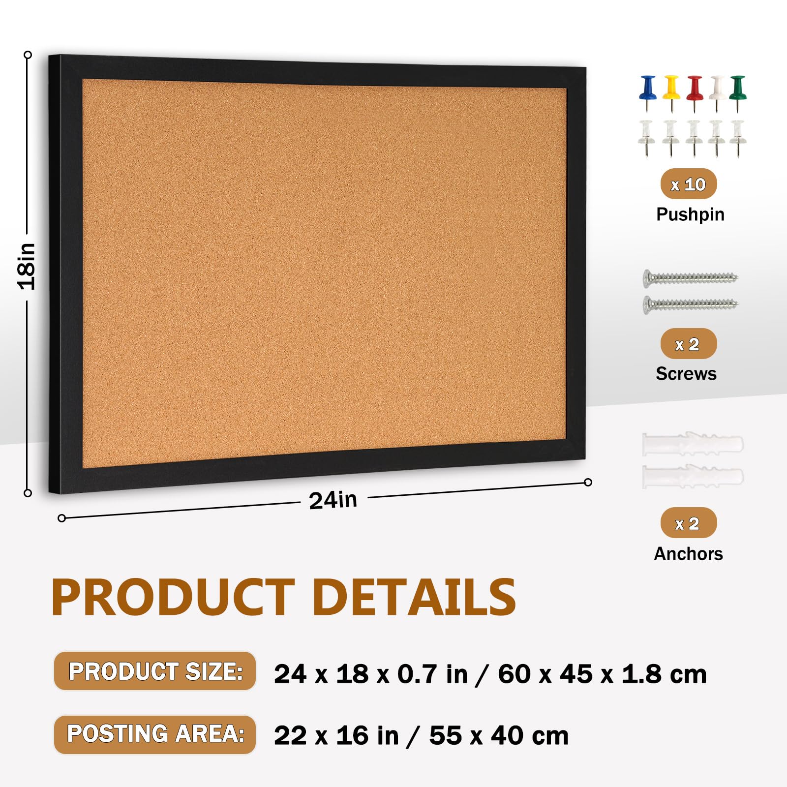 DOLLAR BOSS Black Cork Board with Linen Double-Sided 16''X 12'', Black Cork Boards for Walls, Wood Frame Bulletin Board Hanging Pin Board, Cork Board for Office Home School 1-Pack