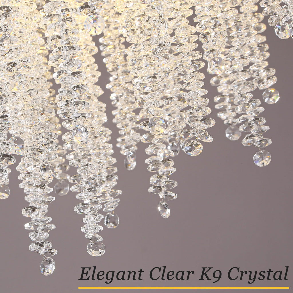 Modern Crystal Raindrop Chandelier, L40'' Black Linear Rectangle Art Deco Tree Branch Lighting Fixture for Kitchen Island Living Room Foyer Staircase 10 Lights