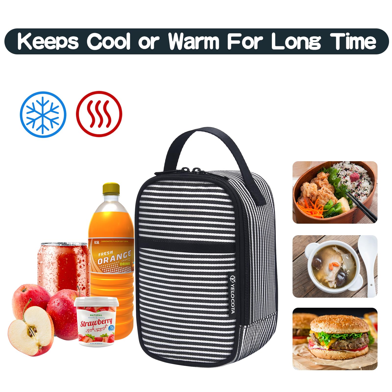 Yelocota Small Insulated Lunch Bag- Snack Bag- Mini Cooler Bag with Handle for Travel,Work,School(Storage Space below 20oz)- Also Suitable for Pairing with Food Jar