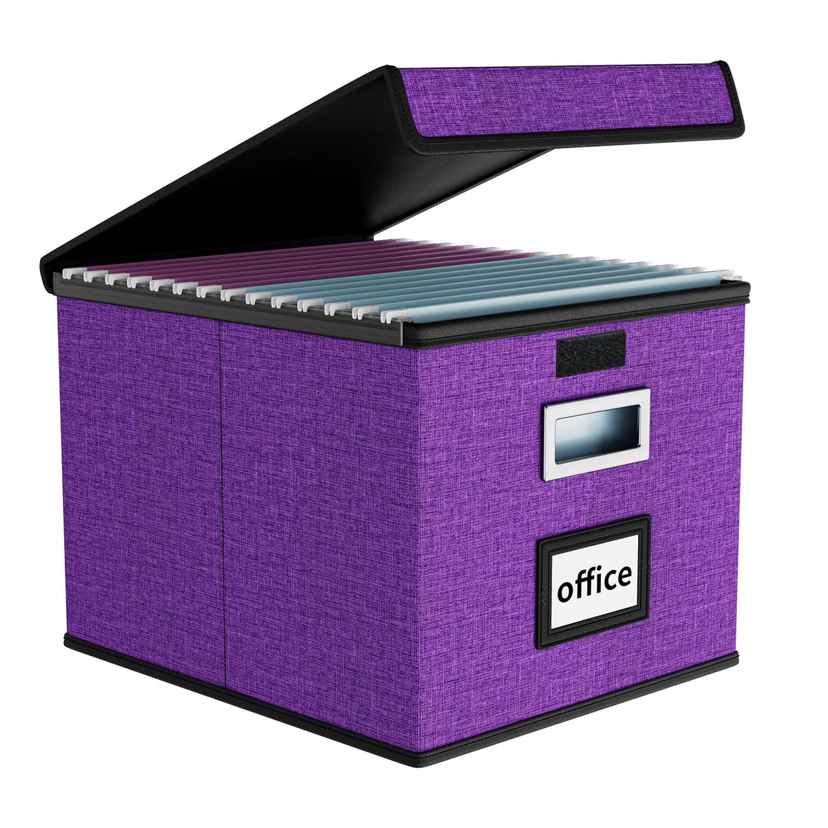 File Organizer Box with Lid, Collapsible Faux Leather Hanging File Folder Box Organizer with Plastic Slides, Decorative Home/Office Filing System Boxes for File and Folders Storage
