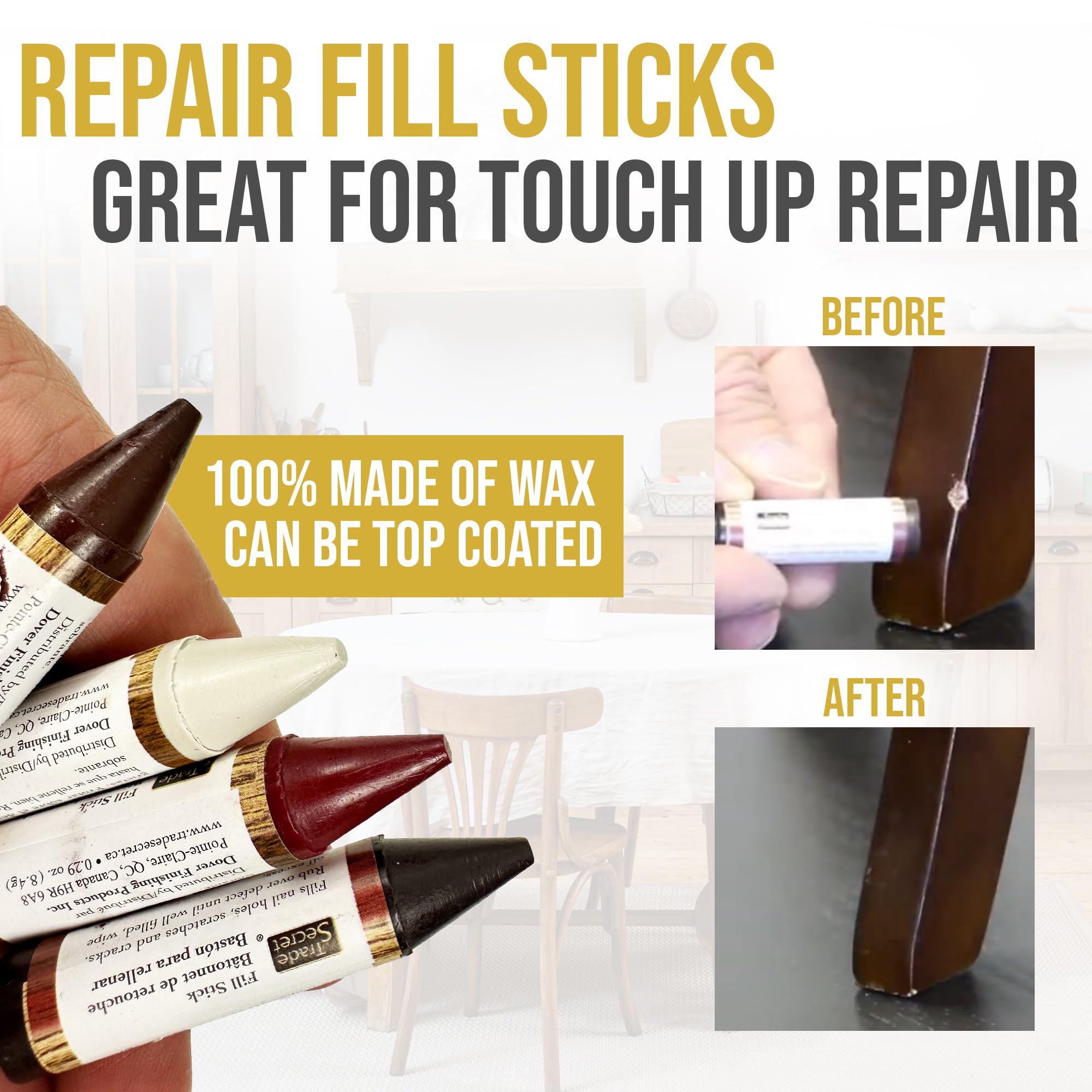 Trade Secret Scratch Concealer for Dark Wood Furniture & Floors – Dark Brown Shade Stain Covers Nicks, Scuffs, Dog & Cat Scratches, Minor Defects – Real Wood Only