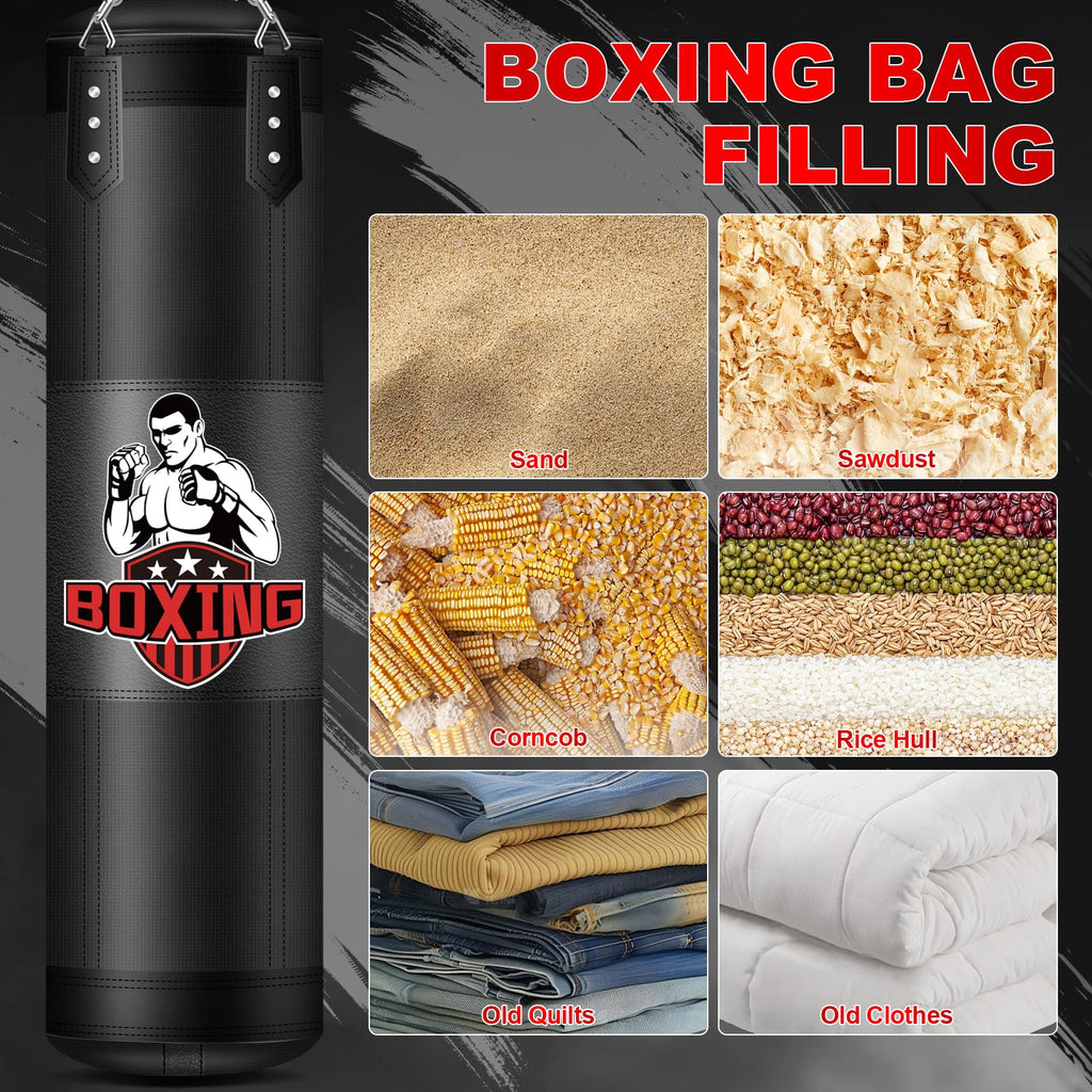 YORWHIN Punching Bag for Adults, 4FT PU Heavy Boxing Bags with Chain Ceiling Hook, Hanging Boxing Bag for Kickboxing Muay Thai Karate Judo Taekwondo Home Gym Training, Unfilled