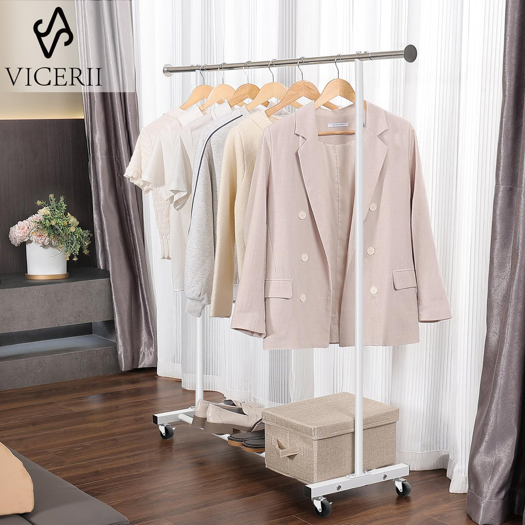 VICERII Clothing Rack, 55.51 Inch Heavy Duty Clothes Rack Rolling Garment Rack with Wheels and Bottom Shelf, 130LB Capacity Clothes Racks for Hanging Clothes, Coats, Shirts, Sweaters, Skirts, Black