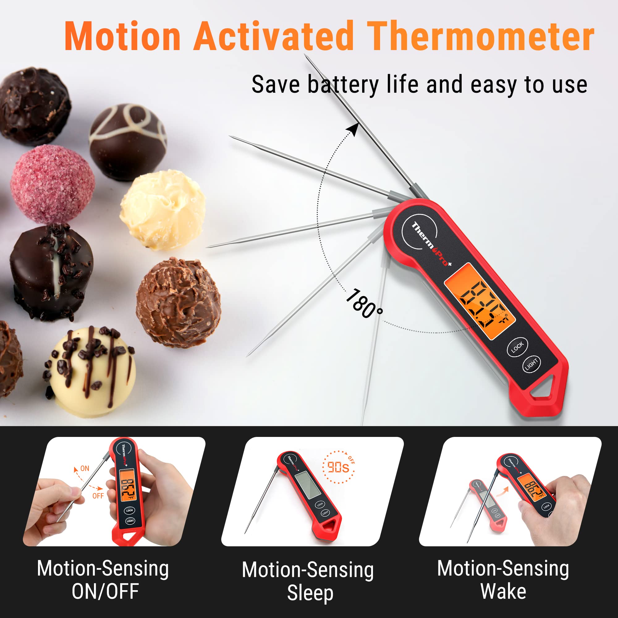 TempPro TP19H Digital Meat Thermometer for Cooking, 1 Sec Instant Read Food Thermometer with Motion-Sensing Wake for BBQ Grill Oil Fry Candy for Fathers Day Gift for Dad Men (Previously ThermoPro)