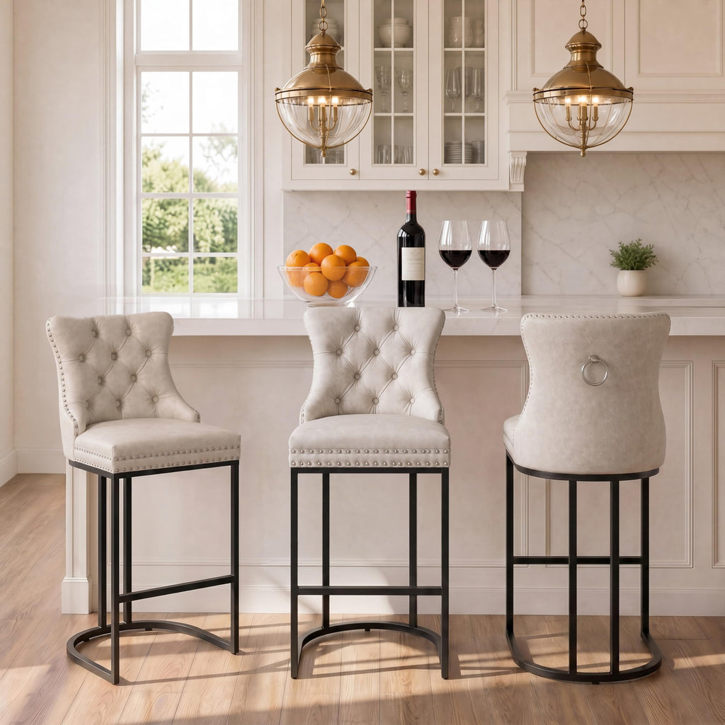 UVV Counter Height Bar Stools Set of 1, 26" Modern Barstools with Back, Velvet Upholstery Counter Chairs with Metal Legs for Kitchen Island, Bar, Counter, Beige