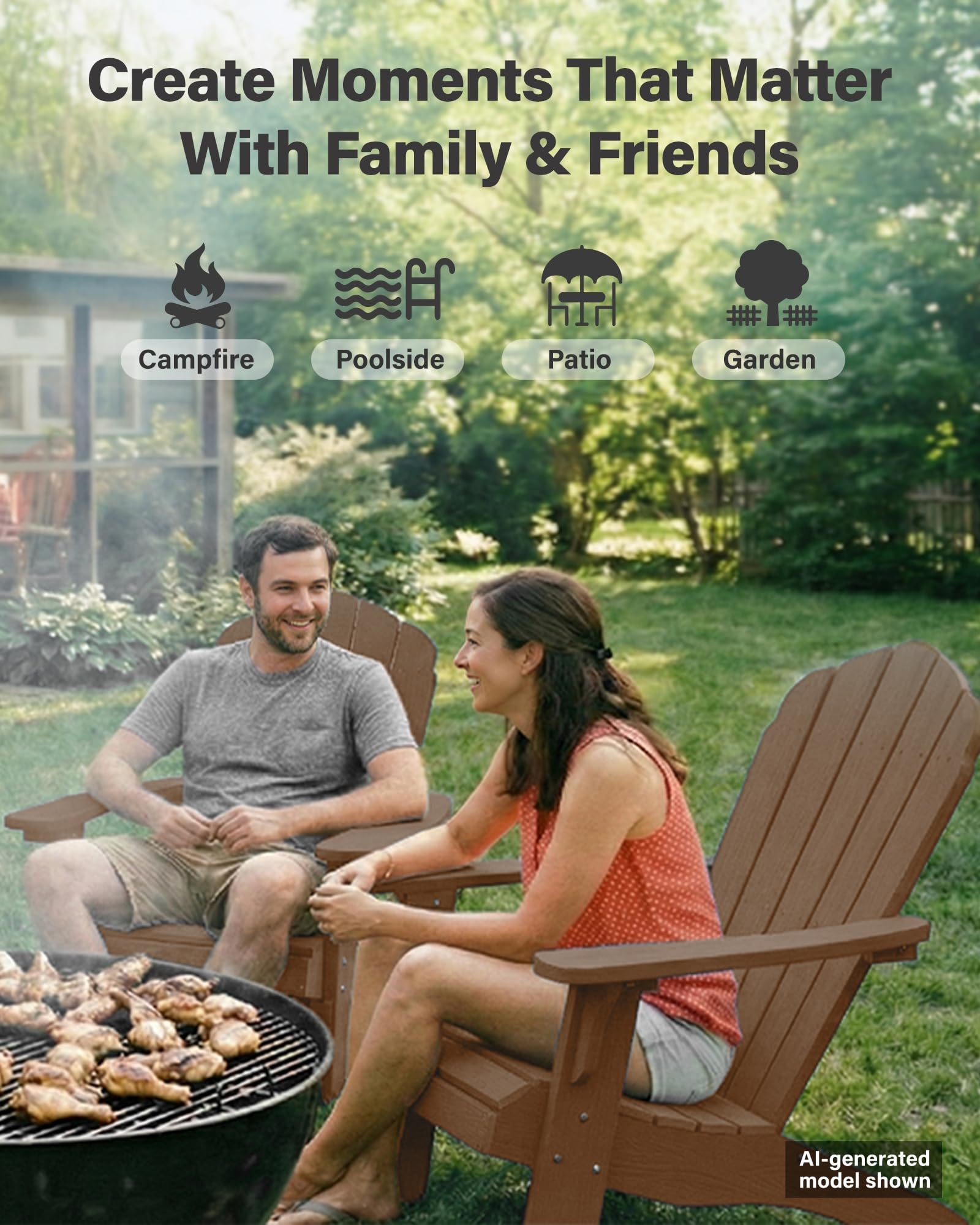 YEFU Oversized Plastic Adirondack Chair Set of 2 with Cup-Holder (Large Dual-Purpose), Weather Resistant, Poly Lumber Outdoor Chairs Duty Rating Widely Used in Patio, Lawn, Outside, Deck Chairs-Black