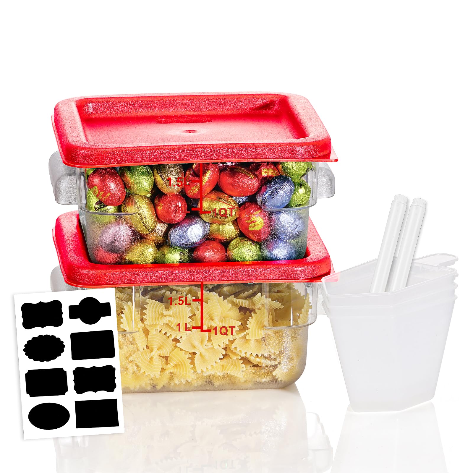 4QT NSF Food Storage Containers: 8 PCS [Food Grade][Hot&Cold Resistant] Commercial Clear Food Storage Containers with Lids for Restaurant Kitchen Proof Dough, Measuring Spoons Included(BPA FREE)