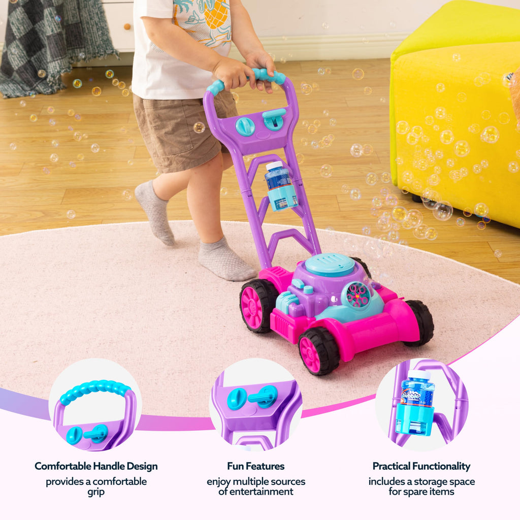 SLOOSH Bubble Lawn Mower Toddler Toys - Spill-Proof Bubble Machine Pretend Gardening Play Toy for Age 1 2 3 1-3 Year Old Baby Boys Indoor Outdoor Use, Easter Basket Stuffers Birthday Gifts (Blue)