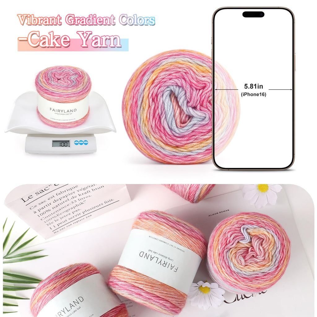 Katech Fairyland Yarn for Crocheting Knitting-Gradient Yarn Cake-4 Pack of 100g/3.52 oz-Soft DK Light Weight #3-60% Cotton 30% Acrylic 10% Wool-Perfect for Scarves, Shawls, Blankets and Garments(A)