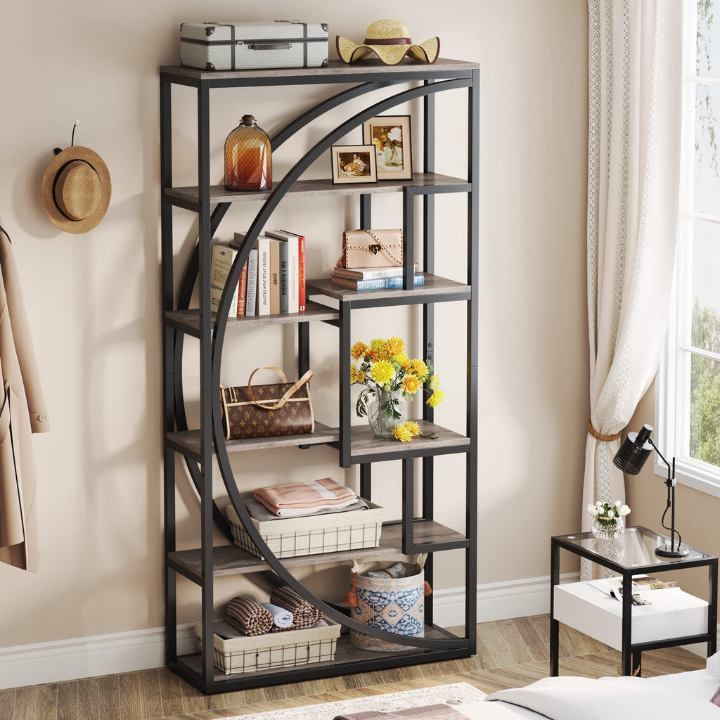 Tribesigns Bookshelf, Industrial 5-Tier Etagere Bookcase, 70.8 inch Tall Bookshelf with 8 Open Storage Shelf, Book Shelf Display Tack Shelving Unit for Home Office Living Room, Rustic Brown