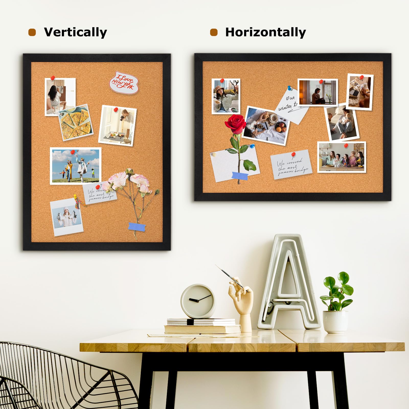 DOLLAR BOSS Black Cork Board with Linen Double-Sided 16''X 12'', Black Cork Boards for Walls, Wood Frame Bulletin Board Hanging Pin Board, Cork Board for Office Home School 1-Pack