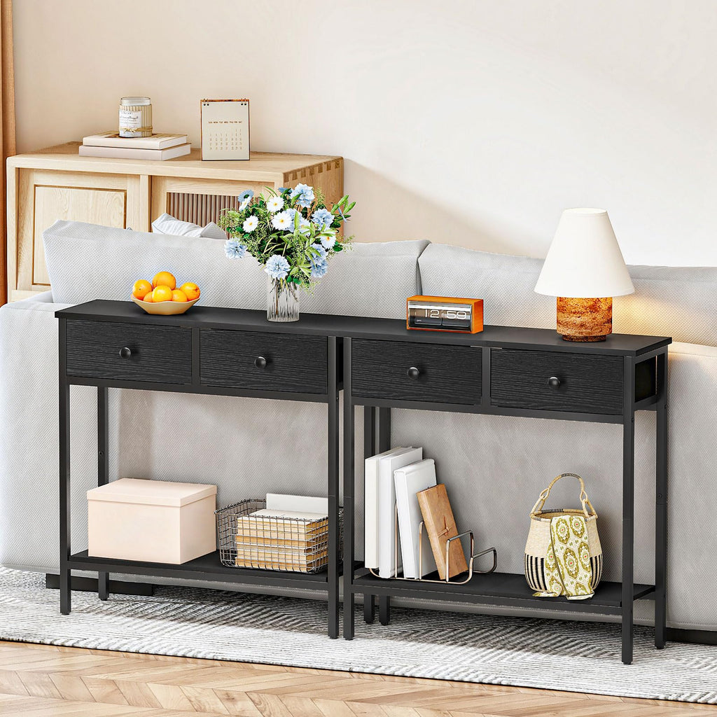 HOOBRO 29.5" Narrow Console Table with 2 Fabric Drawers, Small Entryway Table with 2-Tier Storage Shelves, Sofa Table, Behind Couch Table, for Living Room, Hallway, Black BB71XG01