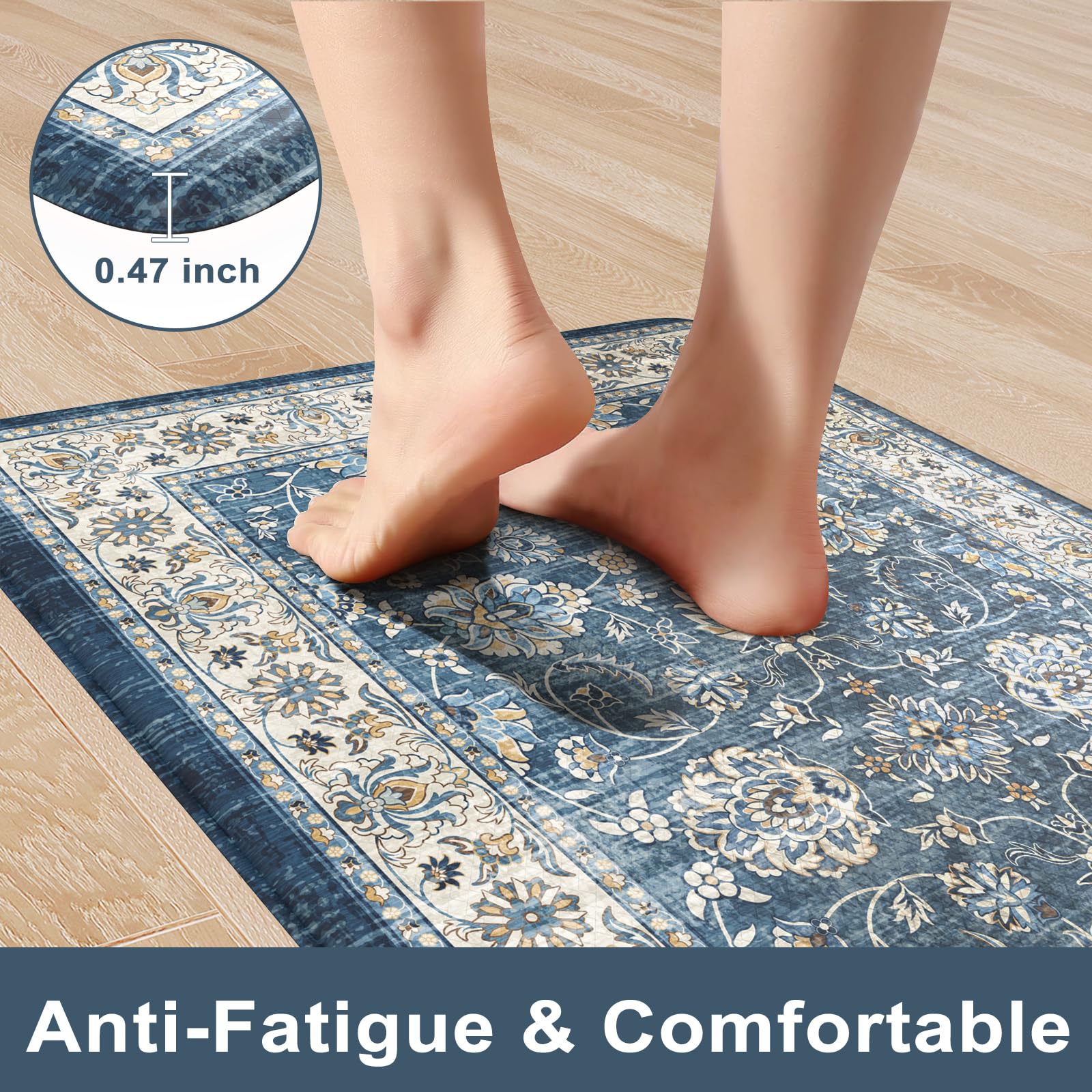 KIMODE Anti Fatigue Kitchen Mats 17"x47"+17"x29", Farmhouse Kitchen Rugs Sets of 2, Cushioned Non Skid Kitchen Mats for Floor, Comfort Kitchen Floor Mats for Sink Laundry Desk Black