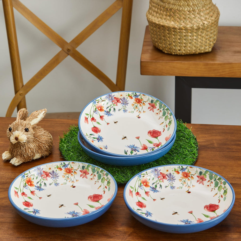 Bico Blue Talavera Pasta Bowls, 35oz Salad Bowl Set of 4, Large Ceramic Serving Dinner Bowls for Soup and Cereal, Microwave and Dishwasher Safe, Gift for Housewarming and Thanksgiving