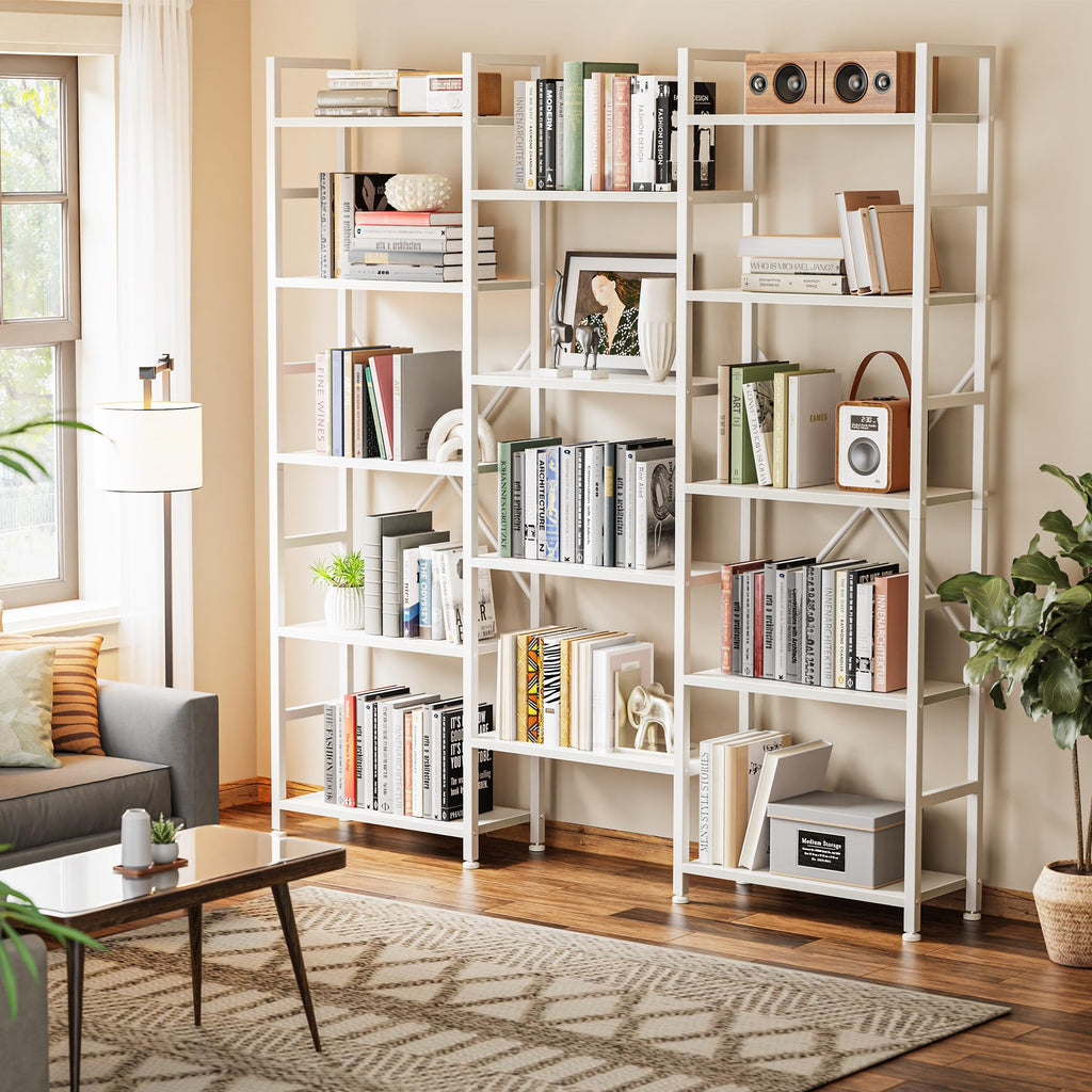 SUPERJARE Triple Bookshelf, Bookcase with 11 Open Display Shelves, Wide Book Shelf Book Case for Home & Office, 4 Tier, Black