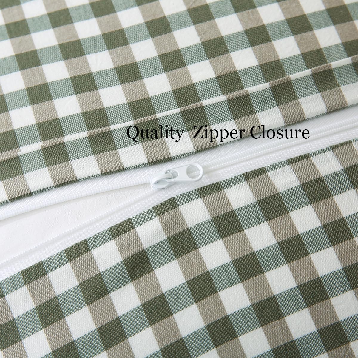 Silnuo Green/White Plaid Ruffled Queen Size Pillow Shams Set of 2,Washed Cotton Shabby Checkered Gingham Farmhouse Bed Pillow Covers 20"x30"