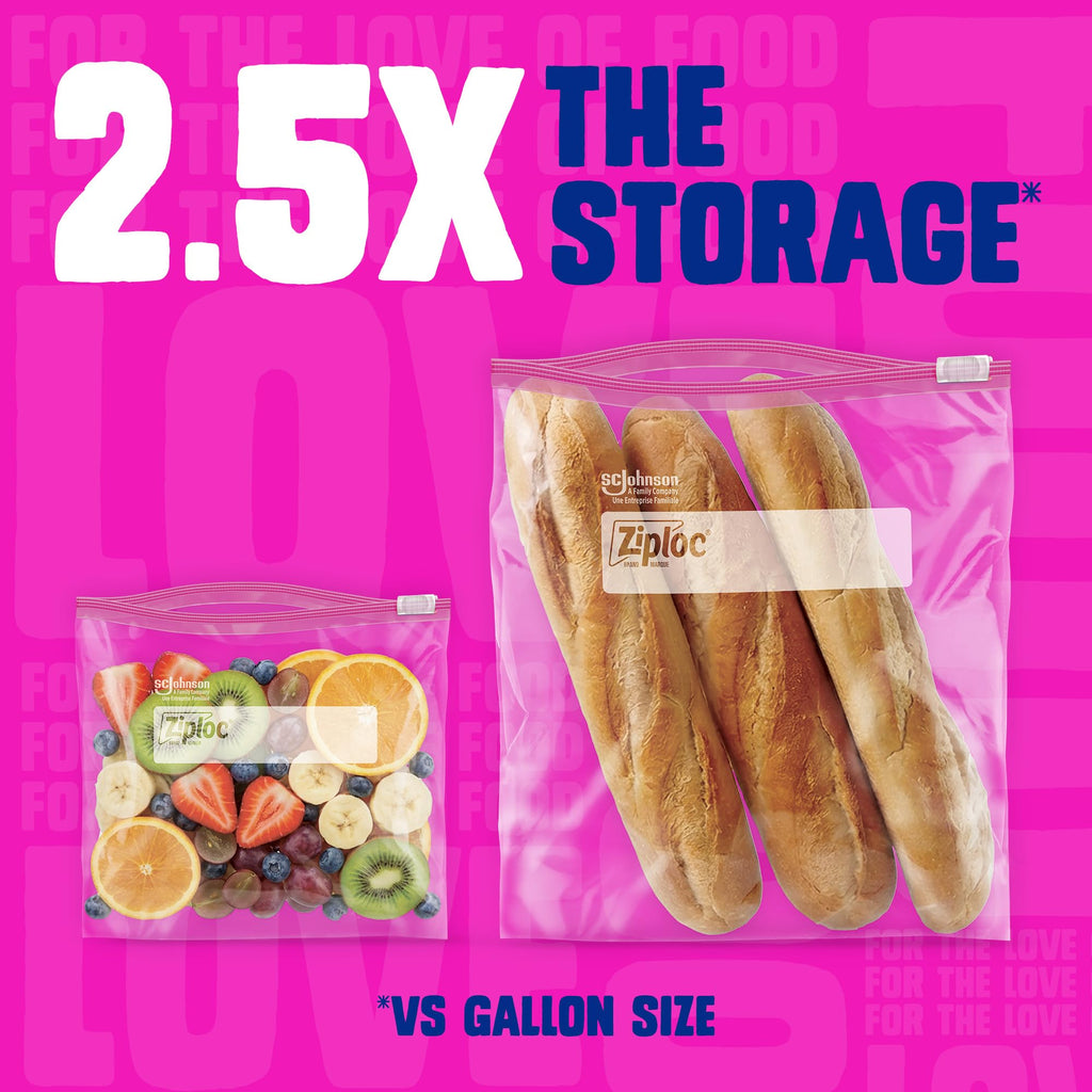 Ziploc 2.5 Gallon Jumbo Storage Slider Bag, Power Shield Technology, 12 count