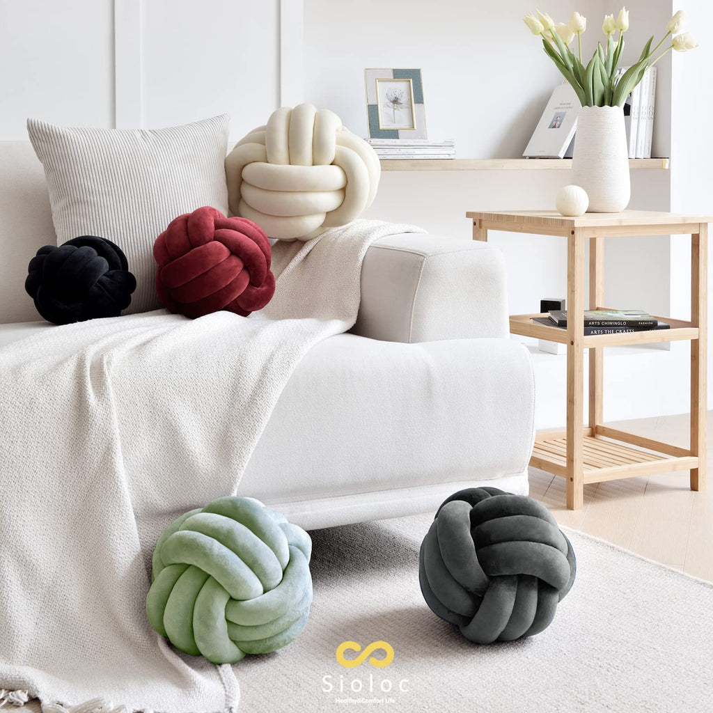 Sioloc Soft Knot Ball Pillows,Round Throw Pillow Cushion Home Decoration Plush Pillow,Throw Knotted Pillow Handmade Round Pillow（7.8inches,Beige）