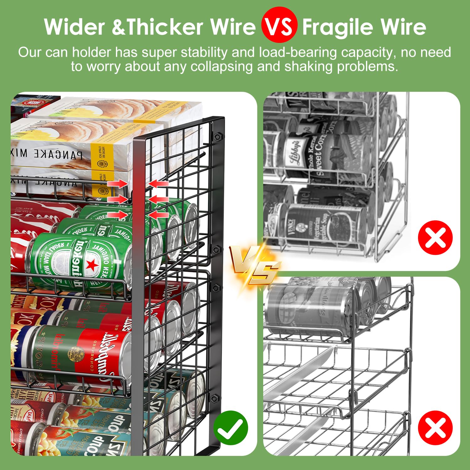 JKsmart 3-Tier Stackable Can Rack Organizer for Pantry, Adjustable Can Storage Holder for Various Ounces of Canned food Soda Drinks, Can Dispenser for Kitchen Cupboard Cabinet, 2 Pack