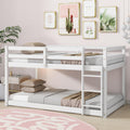 Bunk Bed Twin Over Twin, Wood Low Profile Floor Twin Bunk Beds with Headboard Ladder Guardrails for Kids Boys and Girls, No Box Spring Needed