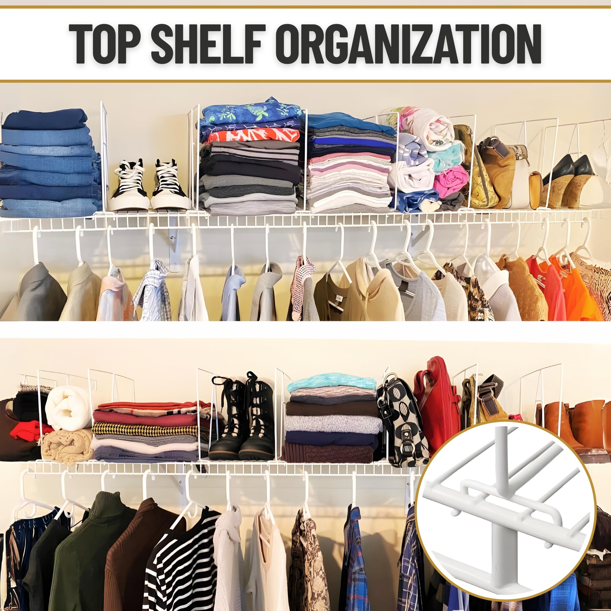 Evelots Wire Shelf Dividers - Extra Closet Organization and Storage for Home or Office -4 Pack- New Removable Hooks - Tall Shelf Separators - Easy to Clip -No Tool- Sturdy Coated Steel - 12 Inch Tall