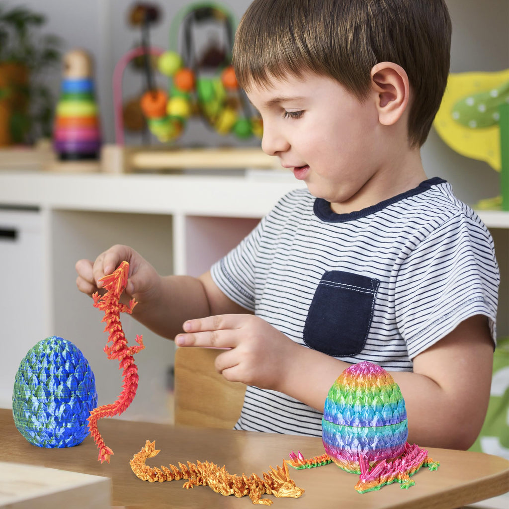 Easter Basket Stuffers 3D Printed Dragon Eggs with Dragon Inside Surprise Mystery Easter Egg Fidget Toy, Articulated Crystal Toys for Kid Easter Egg Hunt Party Favors (1PCS)