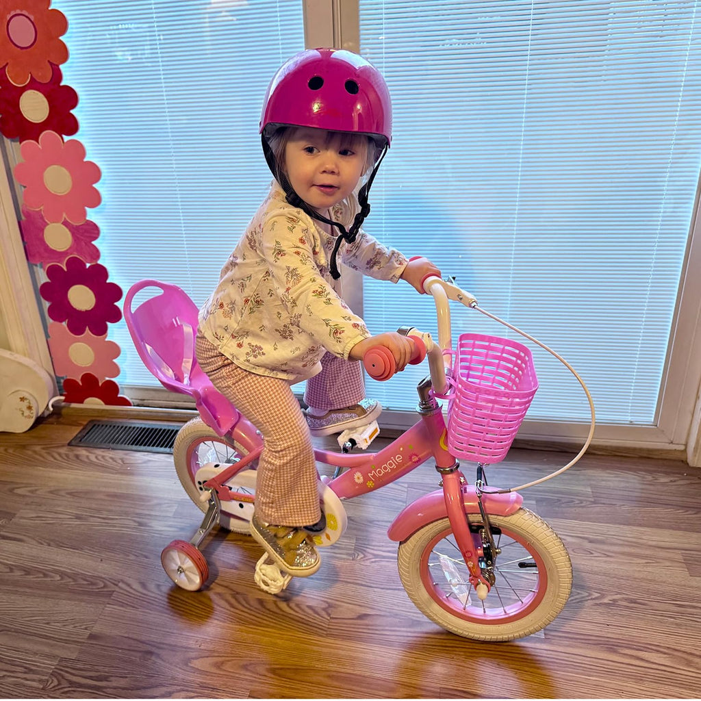Glerc Maggie Girls Bike, 12-20 Inch Kids Bike for 2-13 Years Old Children, Princess Style Kids Bicycle with Doll-Seat & Basket & Training Wheels, Multiple Colors