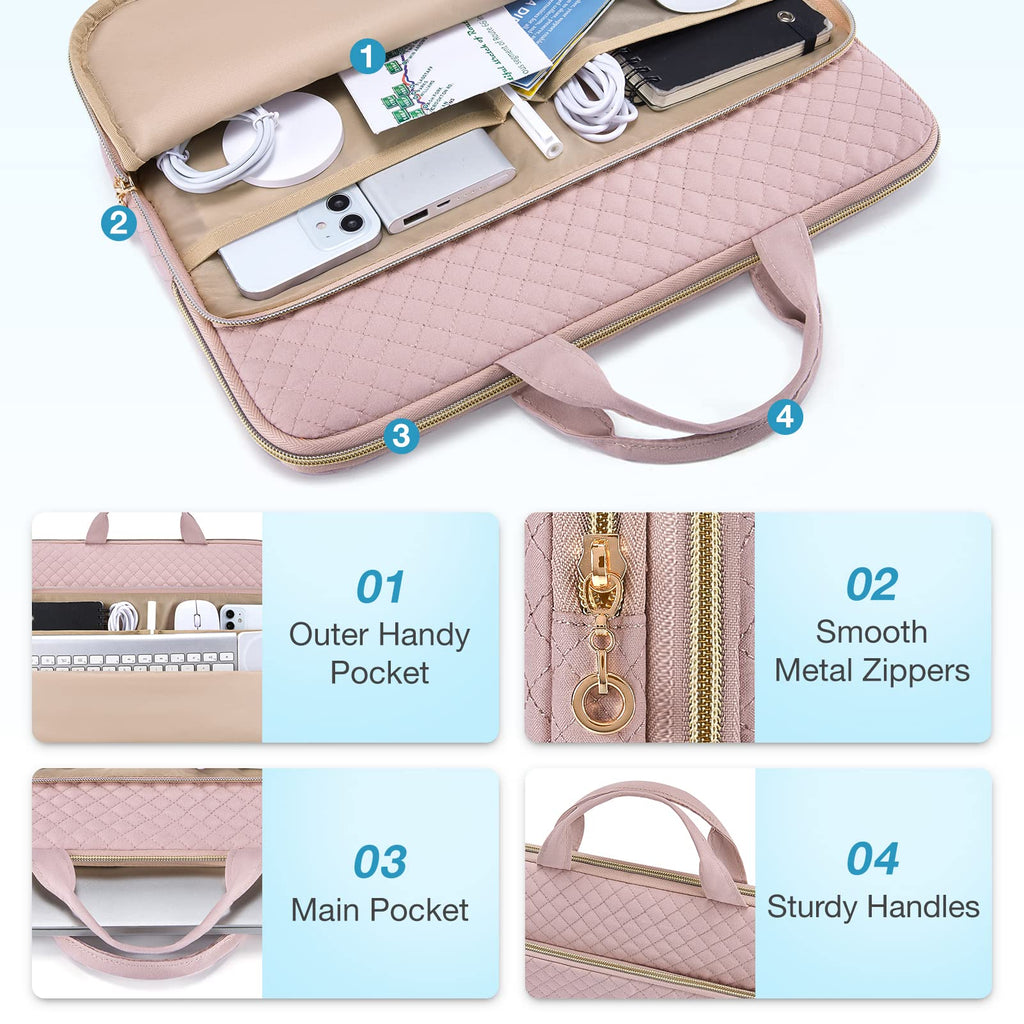 BAGSMART Laptop Case Compatible with 13-13.3 inch Notebook,Compatible with MacBook Pro 14 Inch,MacBook Air,Protective Carrying Bag with Pocket,Handles, Beige