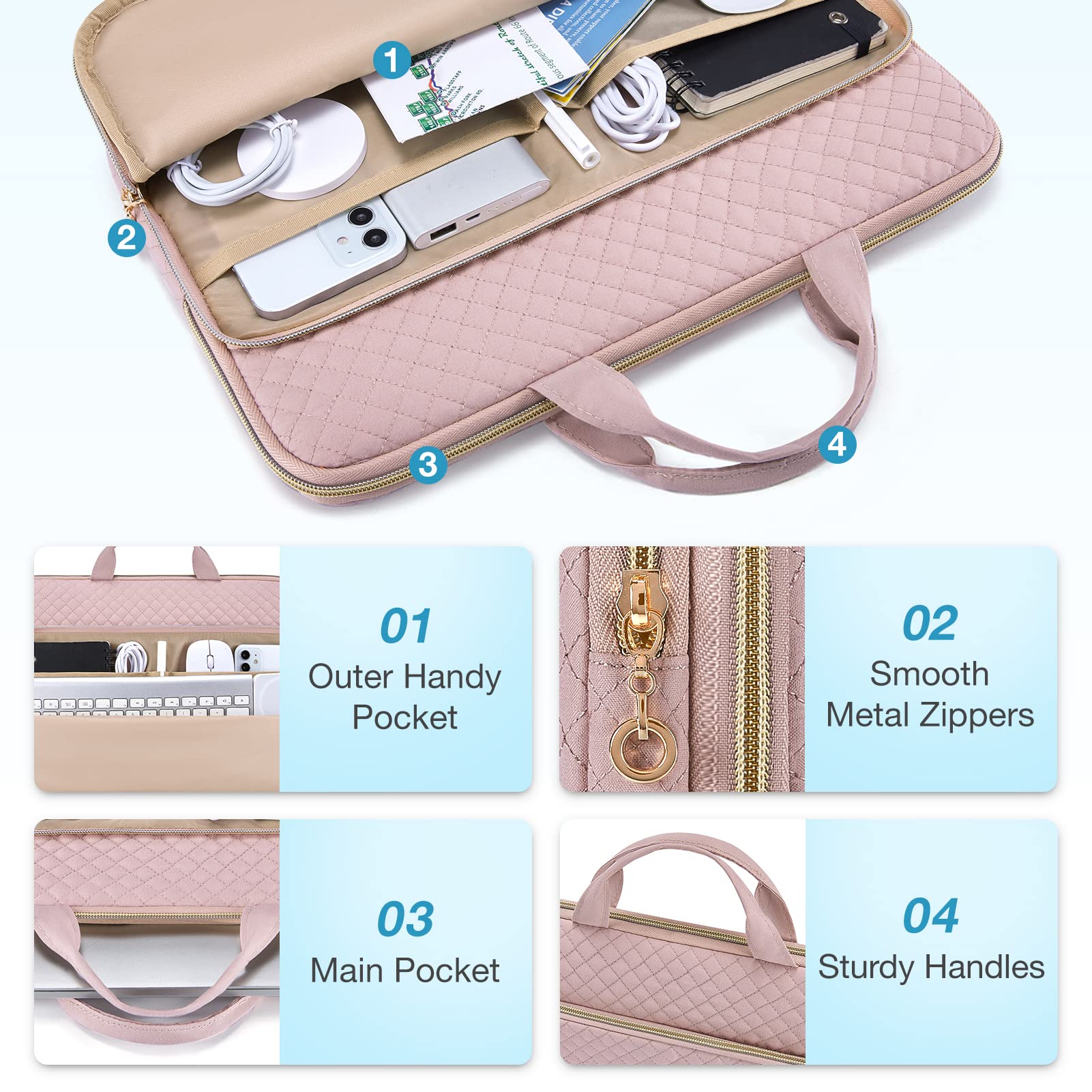 BAGSMART Laptop Case Compatible with 13-13.3 inch Notebook,Compatible with MacBook Pro 14 Inch,MacBook Air,Protective Carrying Bag with Pocket,Handles, Beige