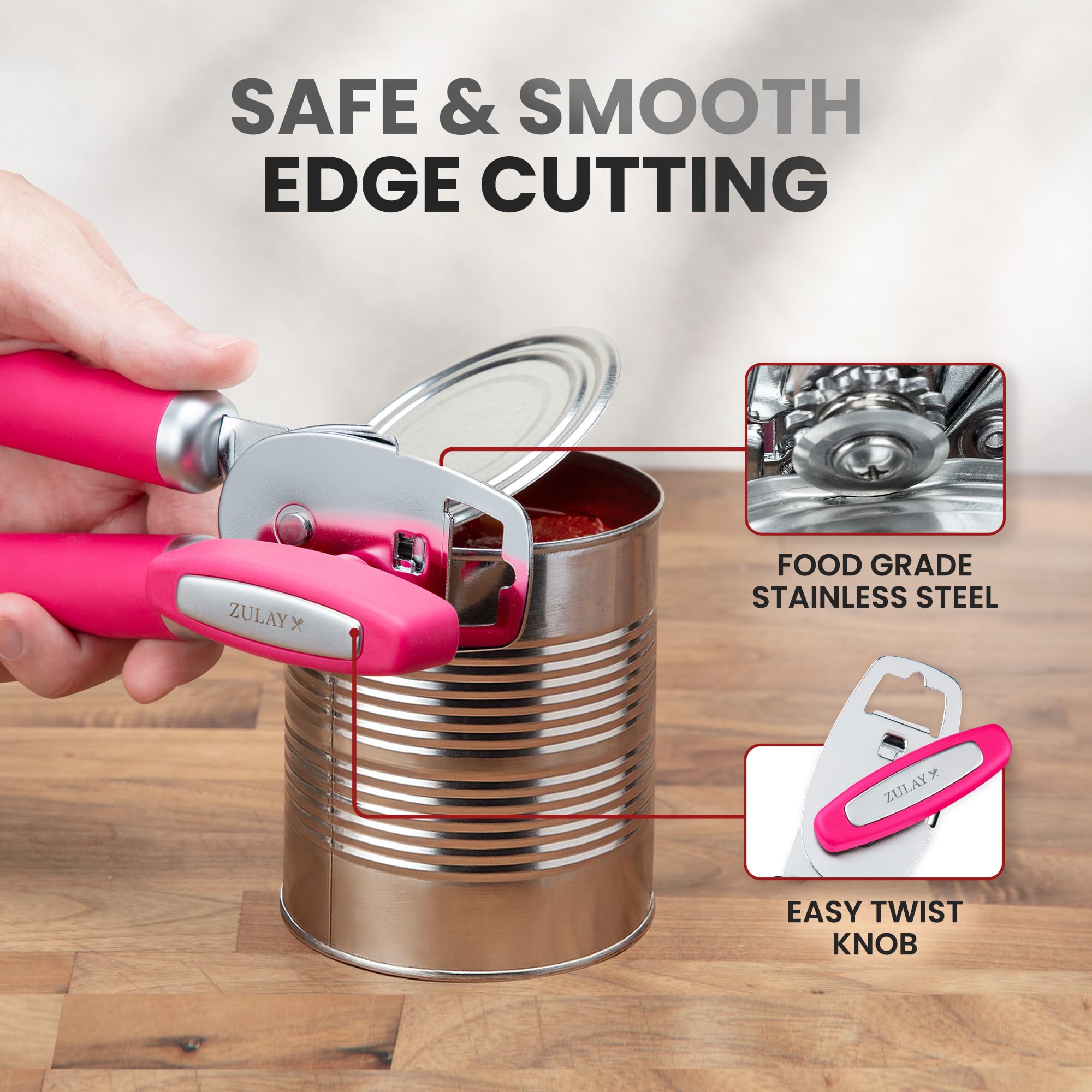 Zulay Kitchen Heavy Duty Stainless Steel Can Opener Manual with Bottle Opener - Rust Proof Manual Can Opener With Turn Knob & Comfy Soft Grip Handles - Airy Lilac