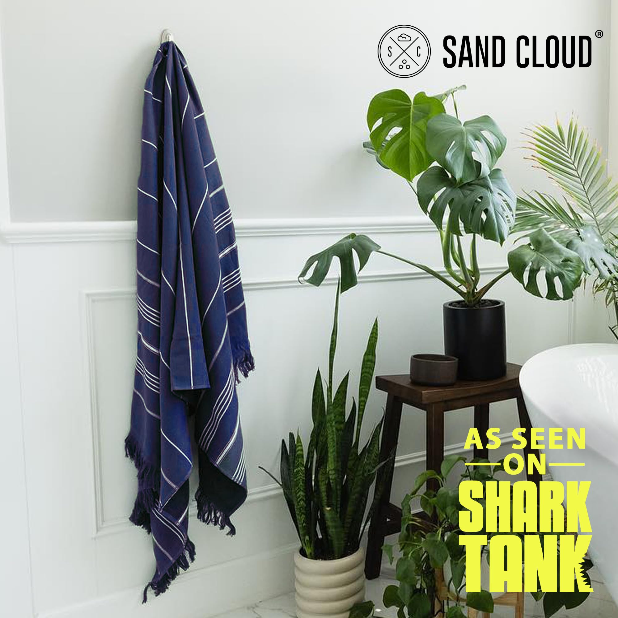 Sand Cloud Turkish Bath Towels Bundle for Bathroom, Set of 4 (Classic Black) - Large Size - 100% Certified Organic Cotton Yarn is Lightweight, Soft & Absorbent - Premium Bath Towels Dry Faster