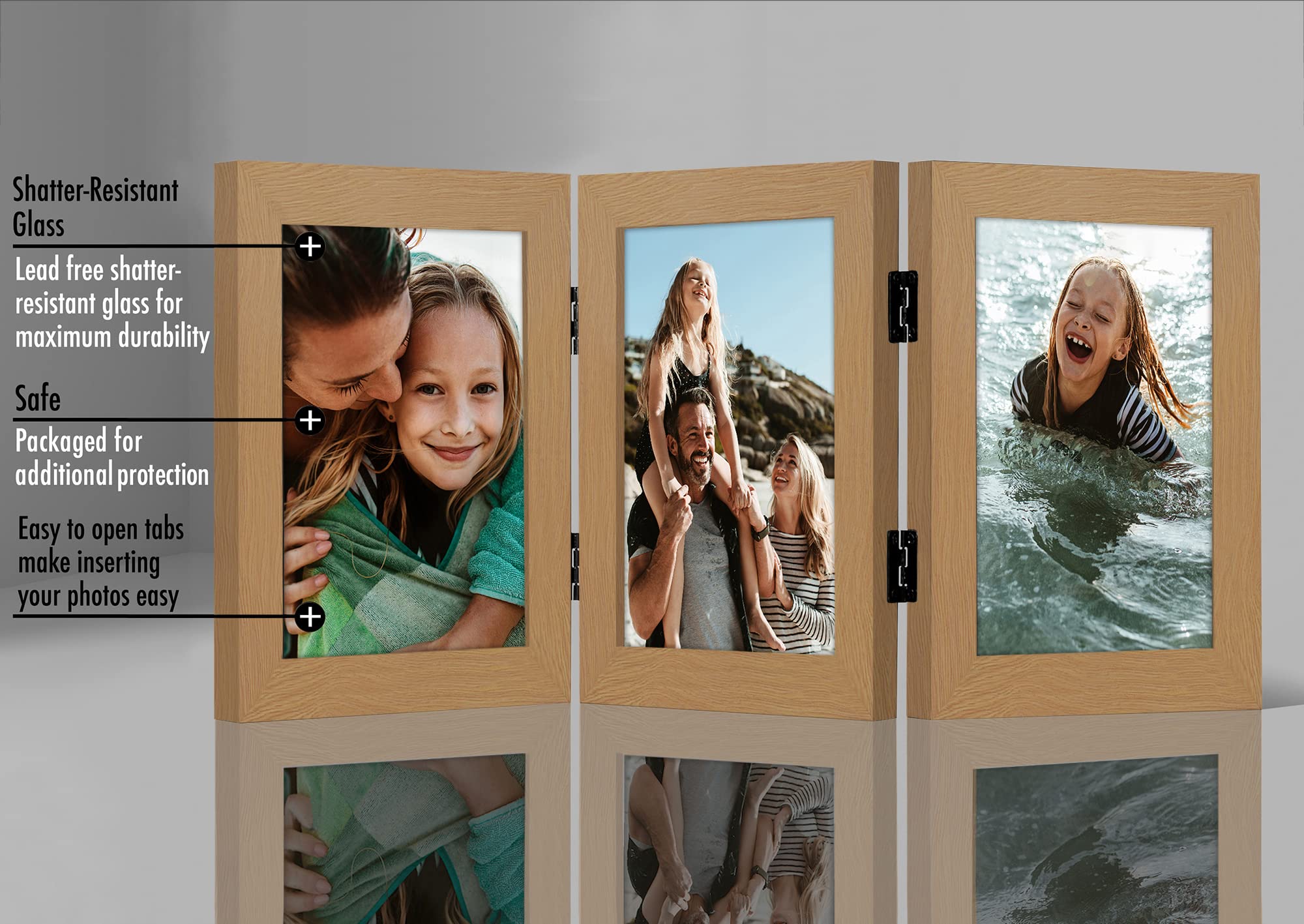 Americanflat Hinged 4x6 Picture Frame with Shatter-Resistant Glass - Double Picture Frames with Engineered Wood - Signature Collection - Photo Frame for Tabletop Display - Black