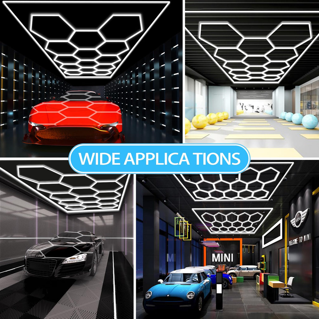LZHOME LED Hexagon Garage Light: 12700LM Car Detailing Shop Light, DIY Splicing Ceiling & Wall Decor Lights, for Workshop Basement Gym Warehouse Bar Gaming Room