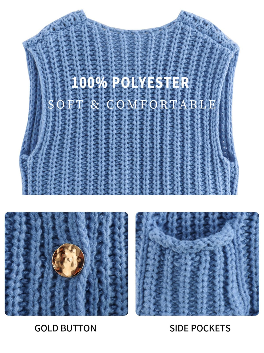 KEOMUD Women's Sleeveless Cropped Knit Cardigan Casual Button Down Crochet Sweater Vest Tops with Pockets