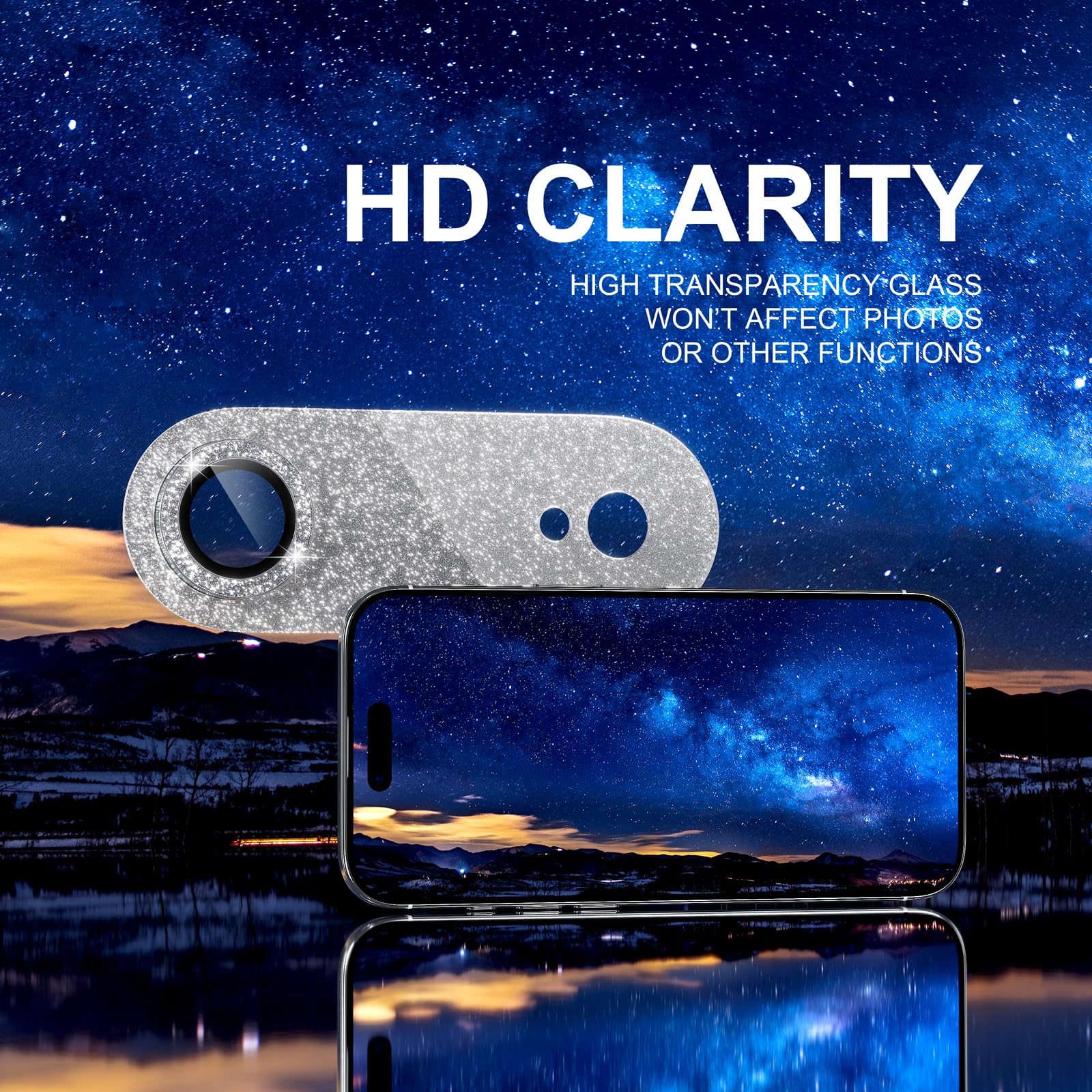 Choiche Compatible for iPhone 16 Pro/iPhone 16 Pro Max Camera Lens Protector, Bling Camera Cover with 9H Tempered Glass Lens Screen Protector Metal Ring Decoration Accessories(Black)