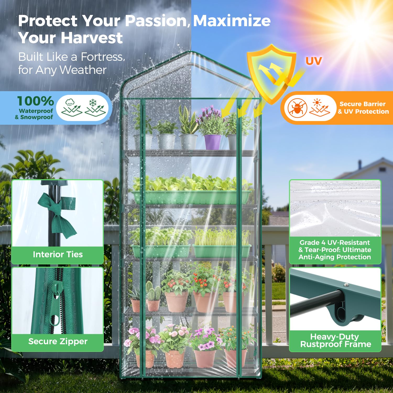Mini Greenhouse with Screen Roof, Ohuhu Upgraded Portable 4 Tier Small Greenhouses for Outdoors Indoor with Reelable Door, Heavy Duty Plastic Green House for Outside Garden Patio Yard Porch Balcony