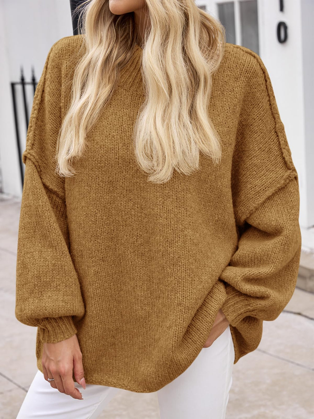 Saodimallsu Womens Oversized Sweaters Mock Neck Batwing Long Sleeve 2026 Fall Trendy Ribbed Knit Casual Tunic Sweater